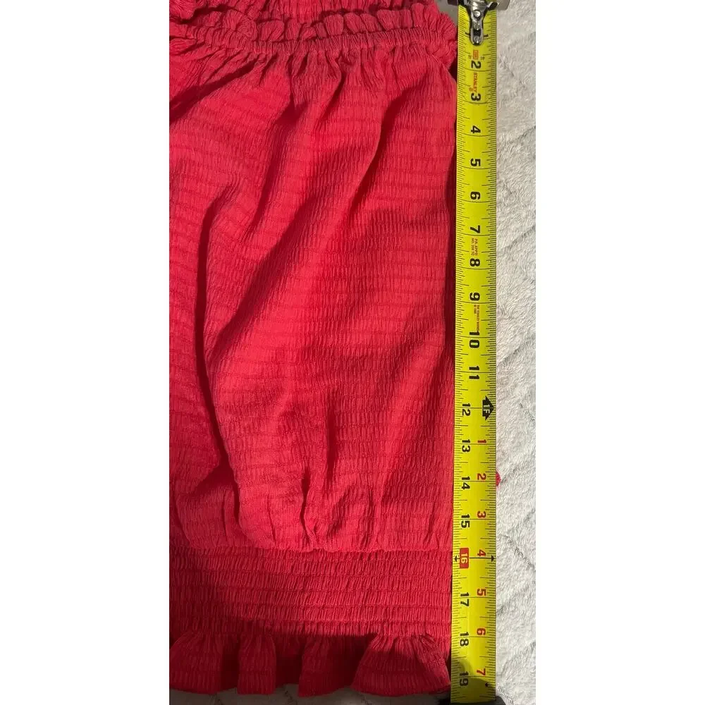Michael Kors 2X Red Smocked Off Shoulder Peasant Blouse NWT Ruffle Hem Plus Size